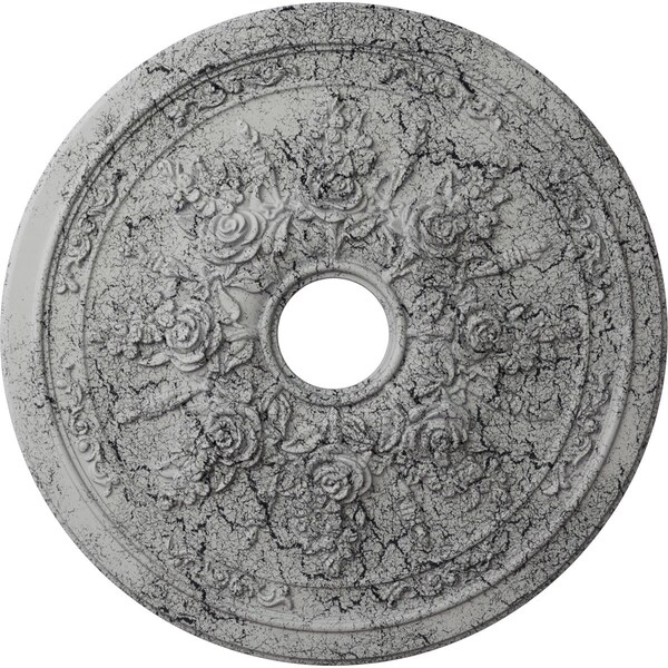 Ekena Millwork Rose and Ribbon Medallion (Canopies up to 4"), 23 5/8"OD x 4"ID x 1 1/2"P, Ultra Pure White Crackle CM23ROUWC - main